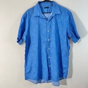 Zachary Prell Floral Print Short Sleeve Casual Blue Button Down Shirt XXL Blue